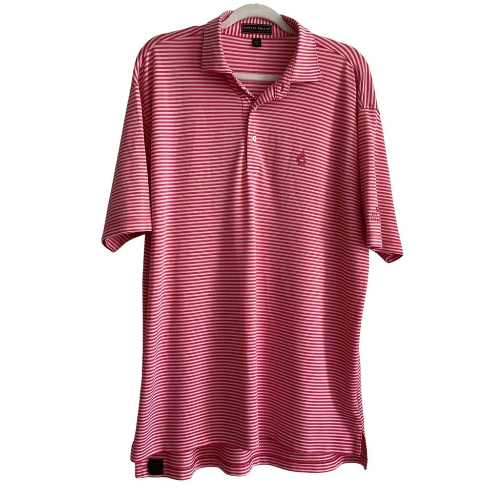 Peter Millar Summer Comfort Red & White Striped Polo Shirt L Golf